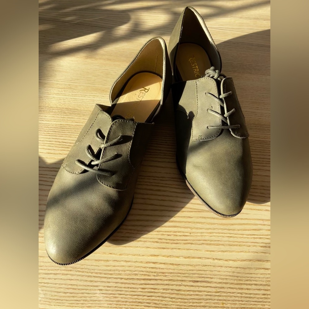 Restricted Sage Green Lace-Up Flats
